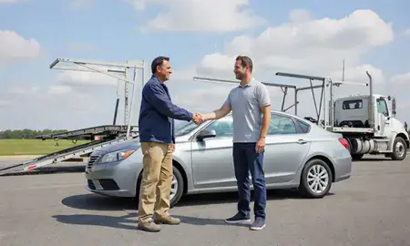 Vehicle owner beside their delivered car in Greensboro, North Carolina, United States