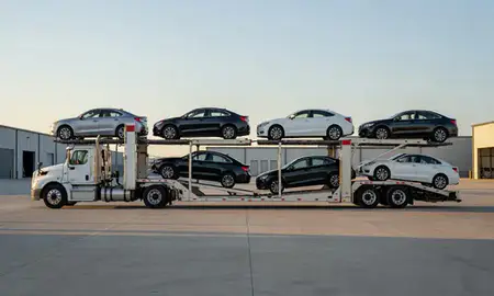 Car transporter parked in an industrial area of Greensboro, North Carolina, United States