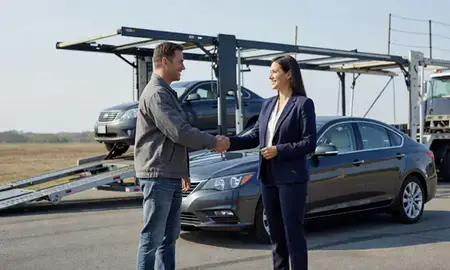 Vehicle owner beside their delivered car in Greenville, North Carolina, United States