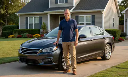 Customer with their delivered car in Huntersville, North Carolina, United States