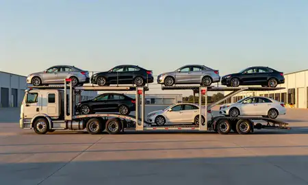 Car transporter parked in an industrial area of Indian Trail, North Carolina, United States