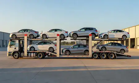 Car transporter parked in an industrial area of Jacksonville, North Carolina, United States