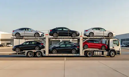 Car transporter parked in an industrial area of Kannapolis, North Carolina, United States