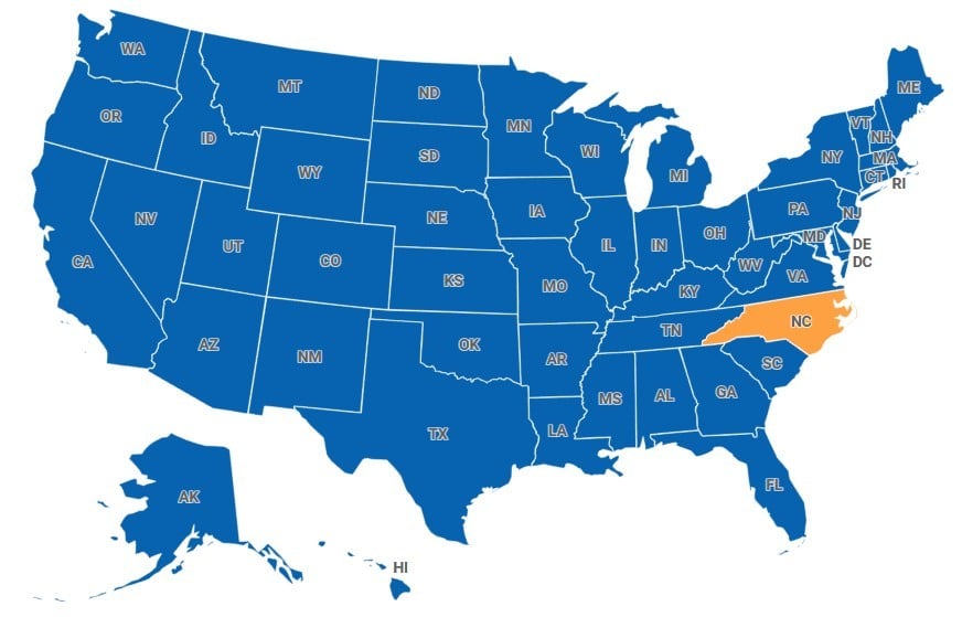 Map of North Carolina, USA