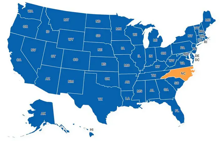 Map of North Carolina, United States