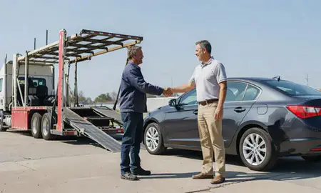 Vehicle owner beside their delivered car in Monroe, North Carolina, United States