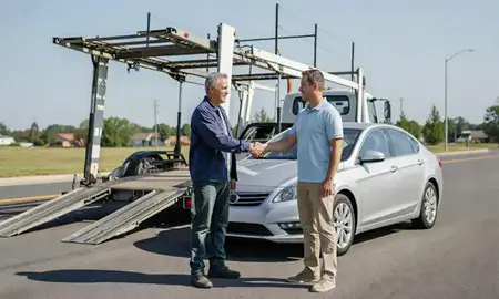 Vehicle owner beside their delivered car in Mooresville, North Carolina, United States