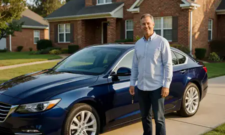 Car delivered to a driveway in Raleigh, North Carolina, United States