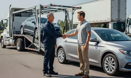 Vehicle owner beside their delivered car in Raleigh, North Carolina, United States