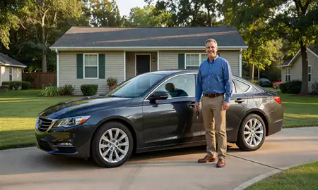 Car delivered to a driveway in Rocky Mount, North Carolina, United States