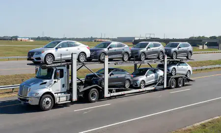 Multi-level car carrier on the highway to Salisbury, North Carolina, United States