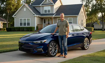 Customer with their delivered car in Salisbury, North Carolina, United States