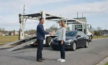 Vehicle owner beside their delivered car in Salisbury, North Carolina, United States