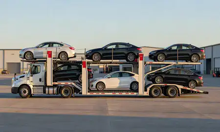 Car transporter parked in an industrial area of Salisbury, North Carolina, United States