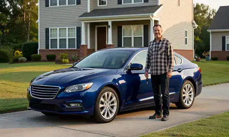 Car delivered to a driveway in Wake Forest, North Carolina, United States