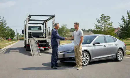 Vehicle owner beside their delivered car in Wake Forest, North Carolina, United States