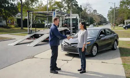 Vehicle owner beside their delivered car in Wilmington, North Carolina, United States