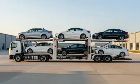 Car transporter parked in an industrial area of Wilmington, North Carolina, United States