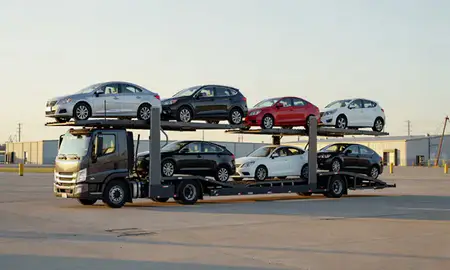 Car transporter loaded with vehicles in Wilmington, North Carolina, United States