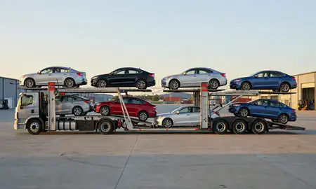 Car transporter parked in an industrial area of Winston-Salem, North Carolina, United States
