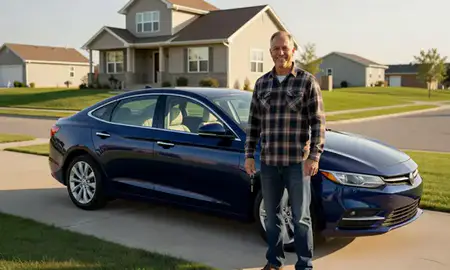 Car delivered to a driveway in North Dakota, United States