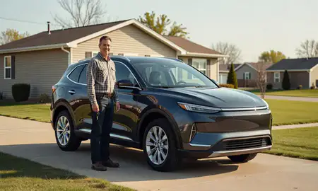 Car delivered to a driveway in Belcourt, North Dakota, United States