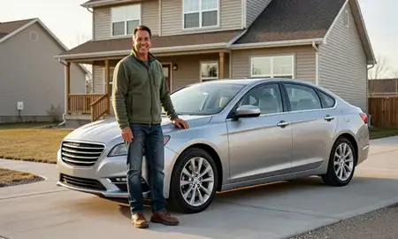 Customer with their delivered car in Beulah, North Dakota, United States