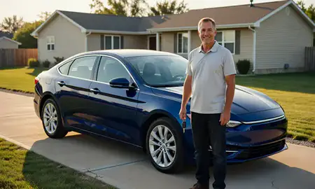 Car delivered to a driveway in Carrington, North Dakota, United States