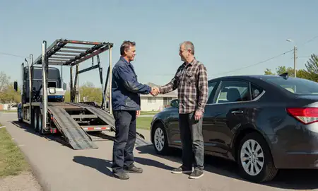 Vehicle owner beside their delivered car in Carrington, North Dakota, United States