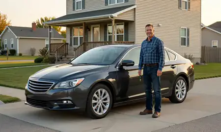 Car delivered to a driveway in Casselton, North Dakota, United States