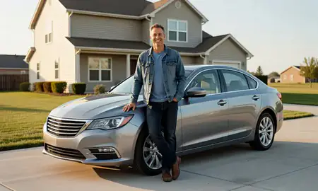 Customer with their delivered car in Dickinson, North Dakota, United States