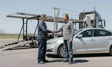 Vehicle owner beside their delivered car in Dickinson, North Dakota, United States