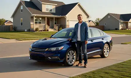 Customer with their delivered car in Grafton, North Dakota, United States
