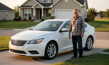 Car delivered to a driveway in Grafton, North Dakota, United States