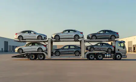 Car transporter parked in an industrial area of Grand Forks AFB, North Dakota, United States