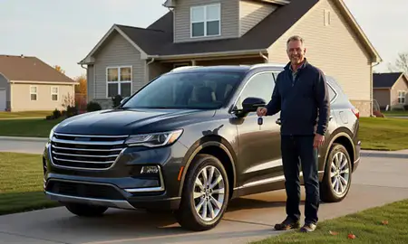 Car delivered to a driveway in Grand Forks, North Dakota, United States
