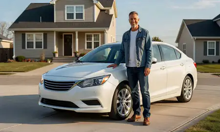 Customer with their delivered car in Harvey, North Dakota, United States