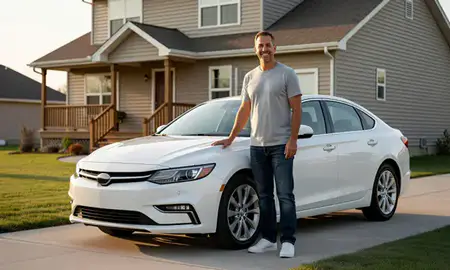 Customer with their delivered car in Hazen, North Dakota, United States