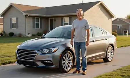 Car delivered to a driveway in Hazen, North Dakota, United States