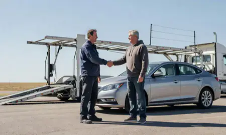 Vehicle owner beside their delivered car in Hazen, North Dakota, United States