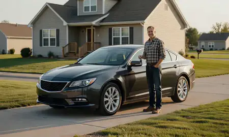 Car delivered to a driveway in Jamestown, North Dakota, United States