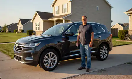 Car delivered to a driveway in Lincoln, North Dakota, United States