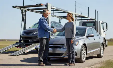 Vehicle owner beside their delivered car in Lincoln, North Dakota, United States