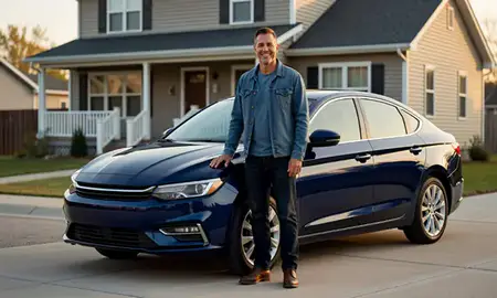 Customer with their delivered car in Lisbon, North Dakota, United States
