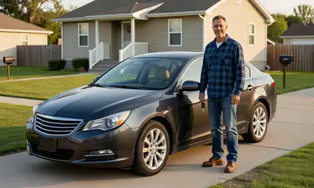 Car delivered to a driveway in Lisbon, North Dakota, United States