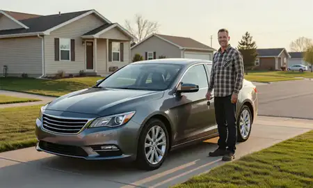 Car delivered to a driveway in Mandan, North Dakota, United States