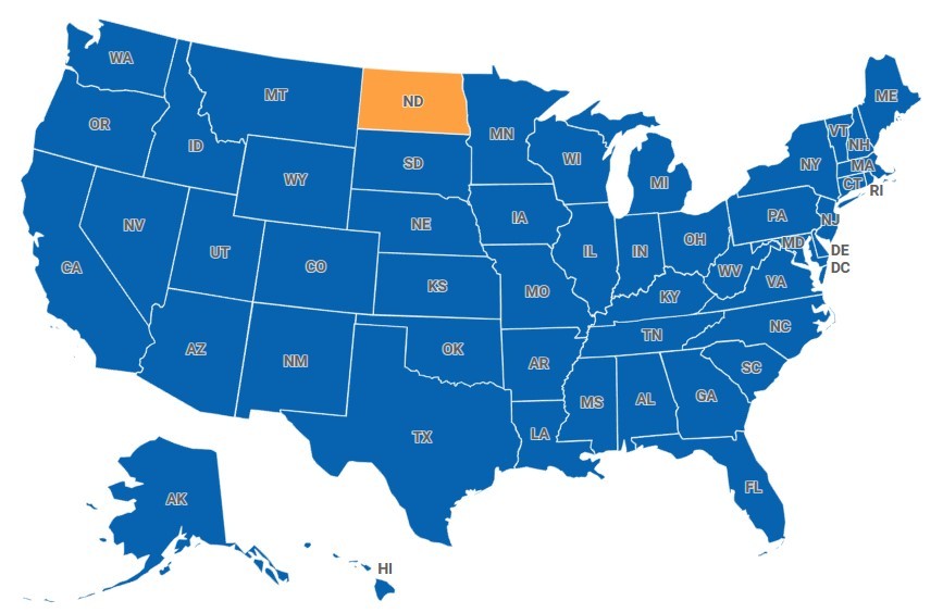 Map of North Dakota, USA