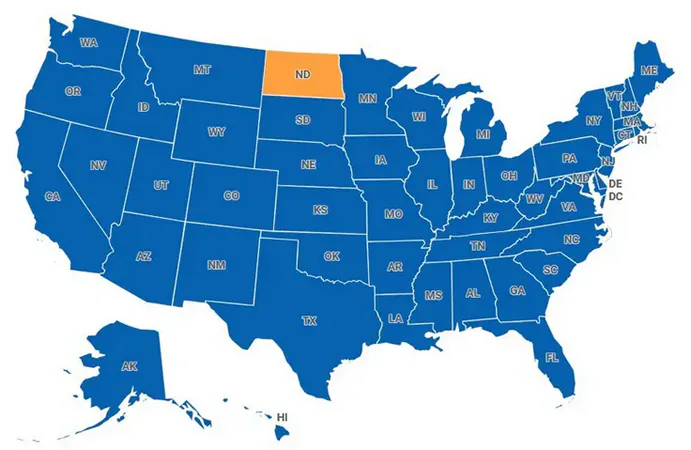 Map of North Dakota, United States