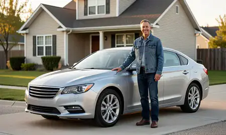 Customer with their delivered car in Mayville, North Dakota, United States