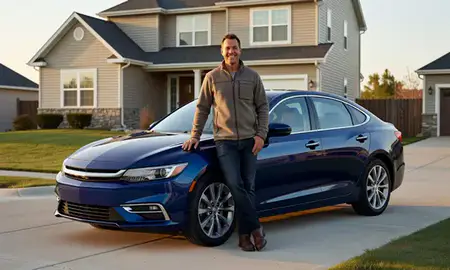 Customer with their delivered car in New Town, North Dakota, United States